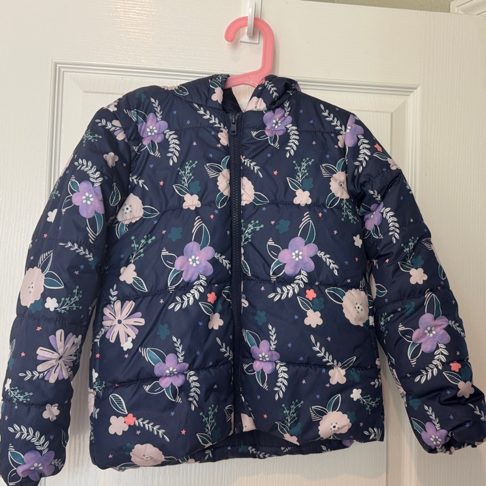 Gymboree Floral Kids Puffer Jacket - Navy and Purple